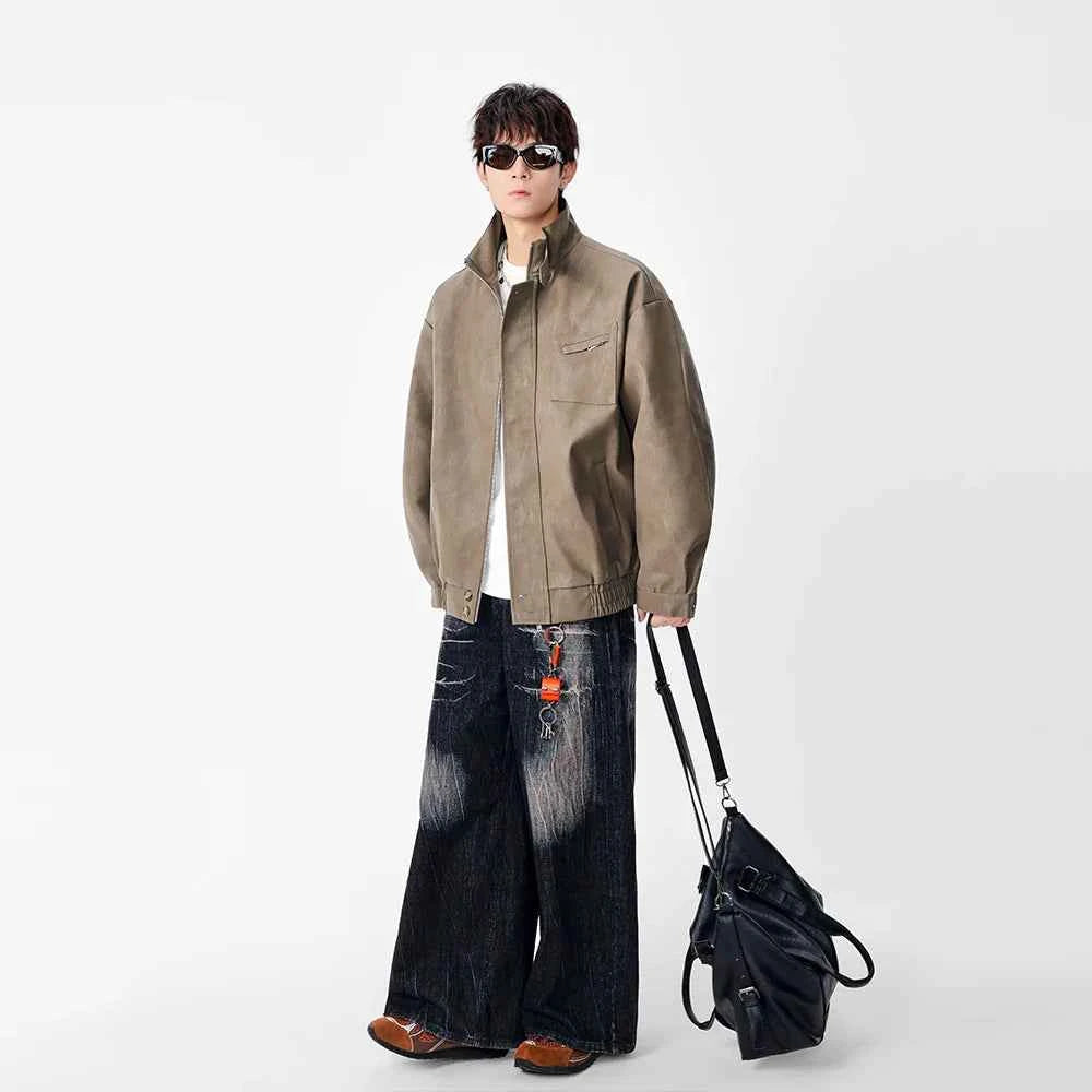Elevated Stand Collar Faux Leather Jacket