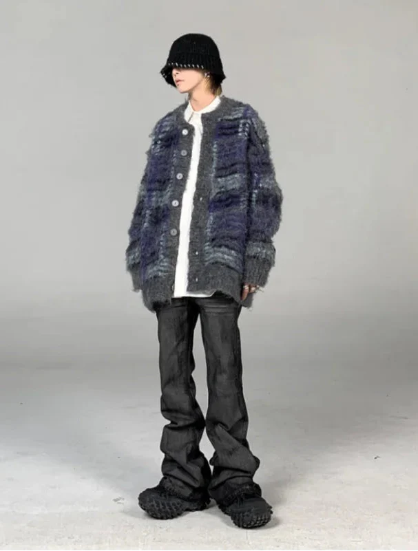 Oversize Striped Green Vintage Cardigan - Luxuryurbanwear