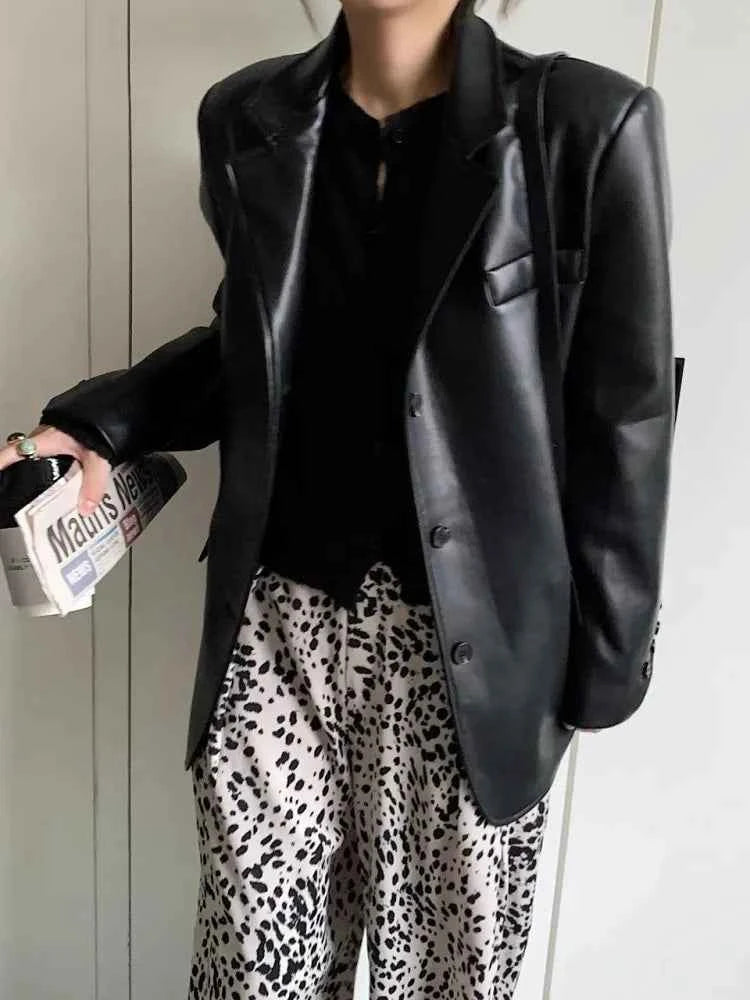 Women Stylish Retro Loose Motorcycle Leather Jacket