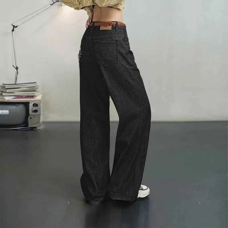 Black Retro Loose Fit Straight Jeans