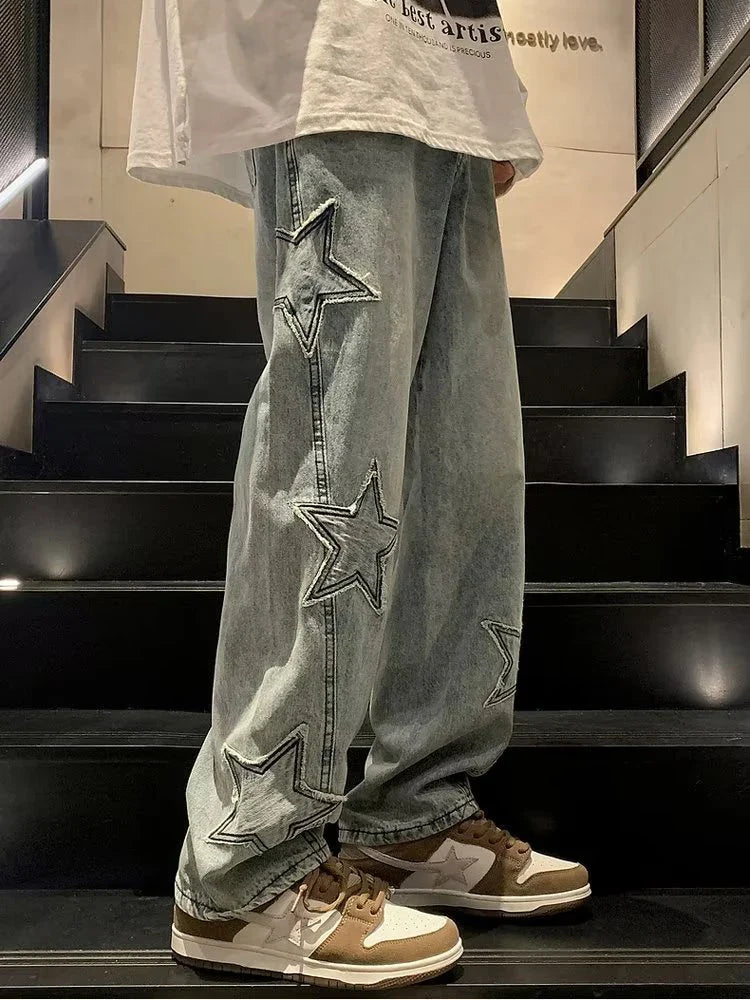Pentagon Star Embroidery Loose Style Pants