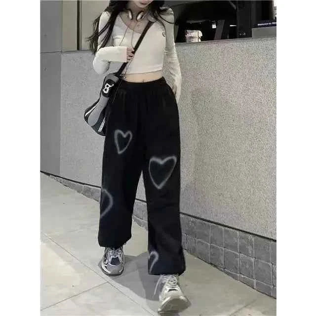 Sweet Dark Vintage Heart 3D Straight Pants