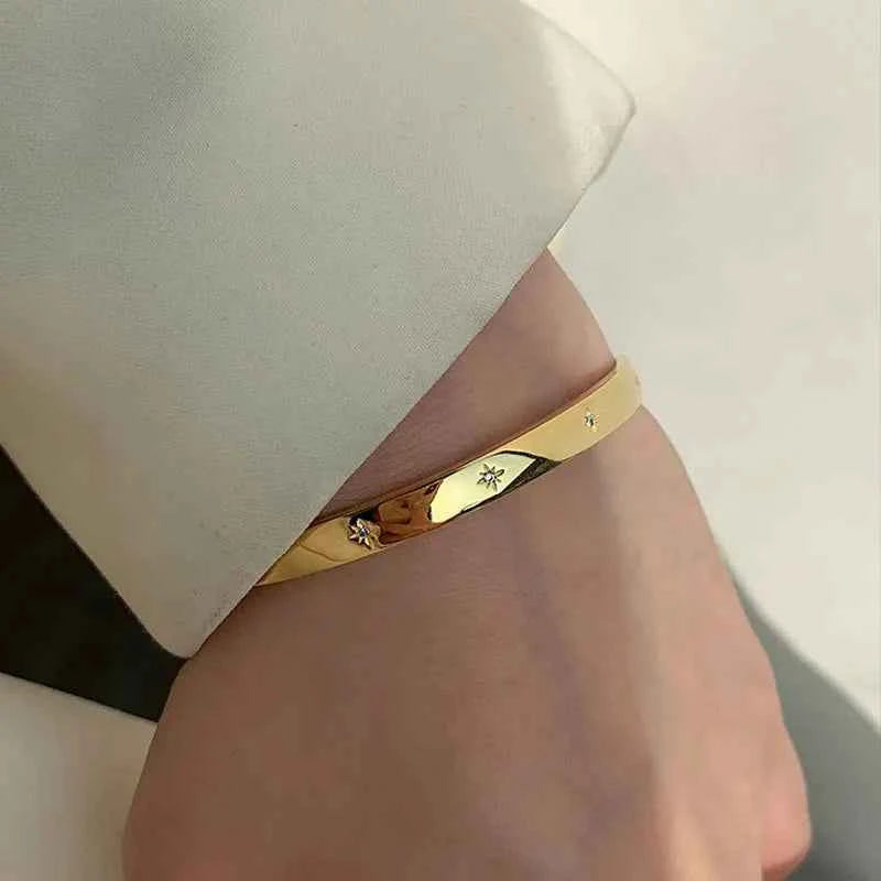 Golden Smooth Stars Sterling Silver And Golden Bracelet