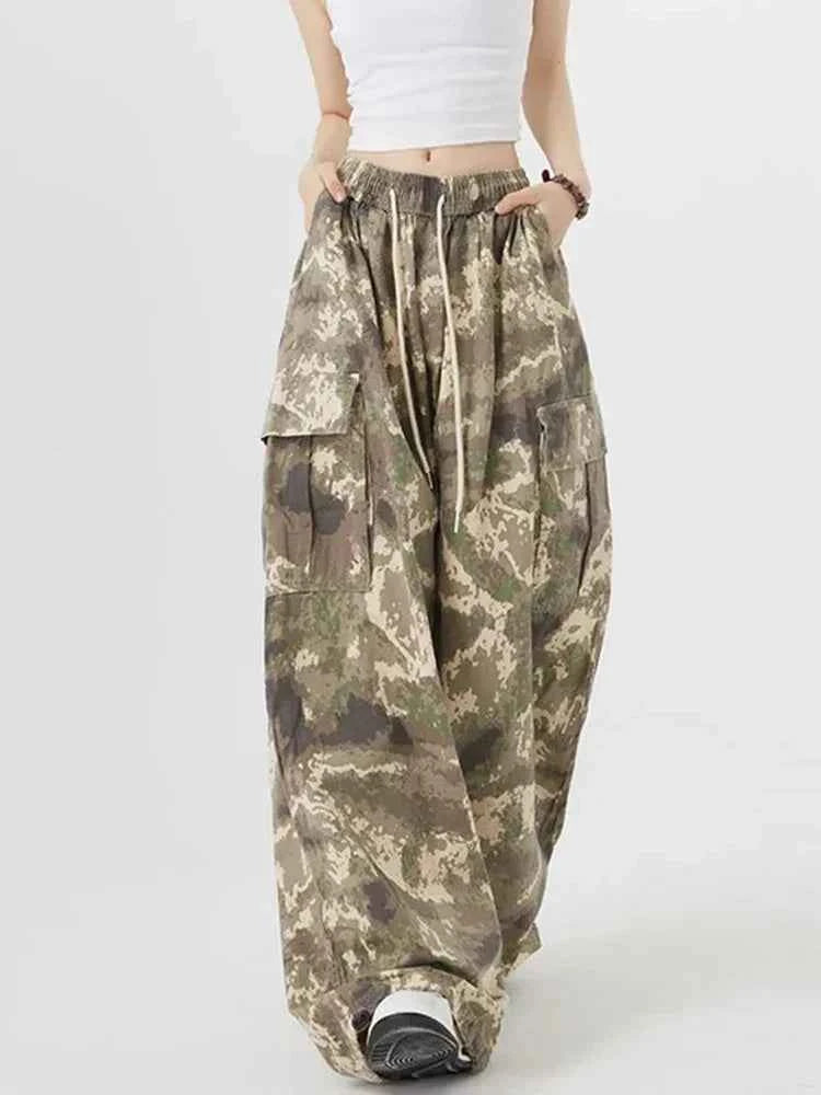 Women Vintage High Waist Camouflage Cargo Pants