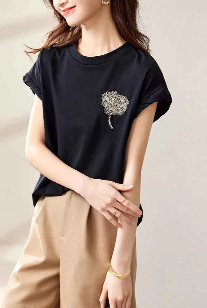 Black Cotton Summer Short Sleeve T-Shirt
