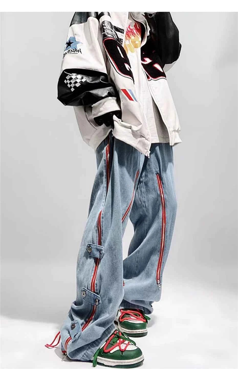 Men's Vintage Punk Zipper Wide Leg Jeans