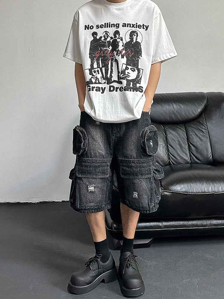 Black Effortless Destroyed Wide Leg Denim Short