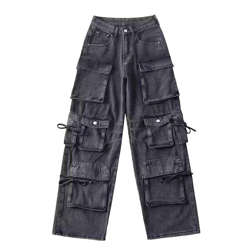 Vintage Wash Bandage High Waist Jeans