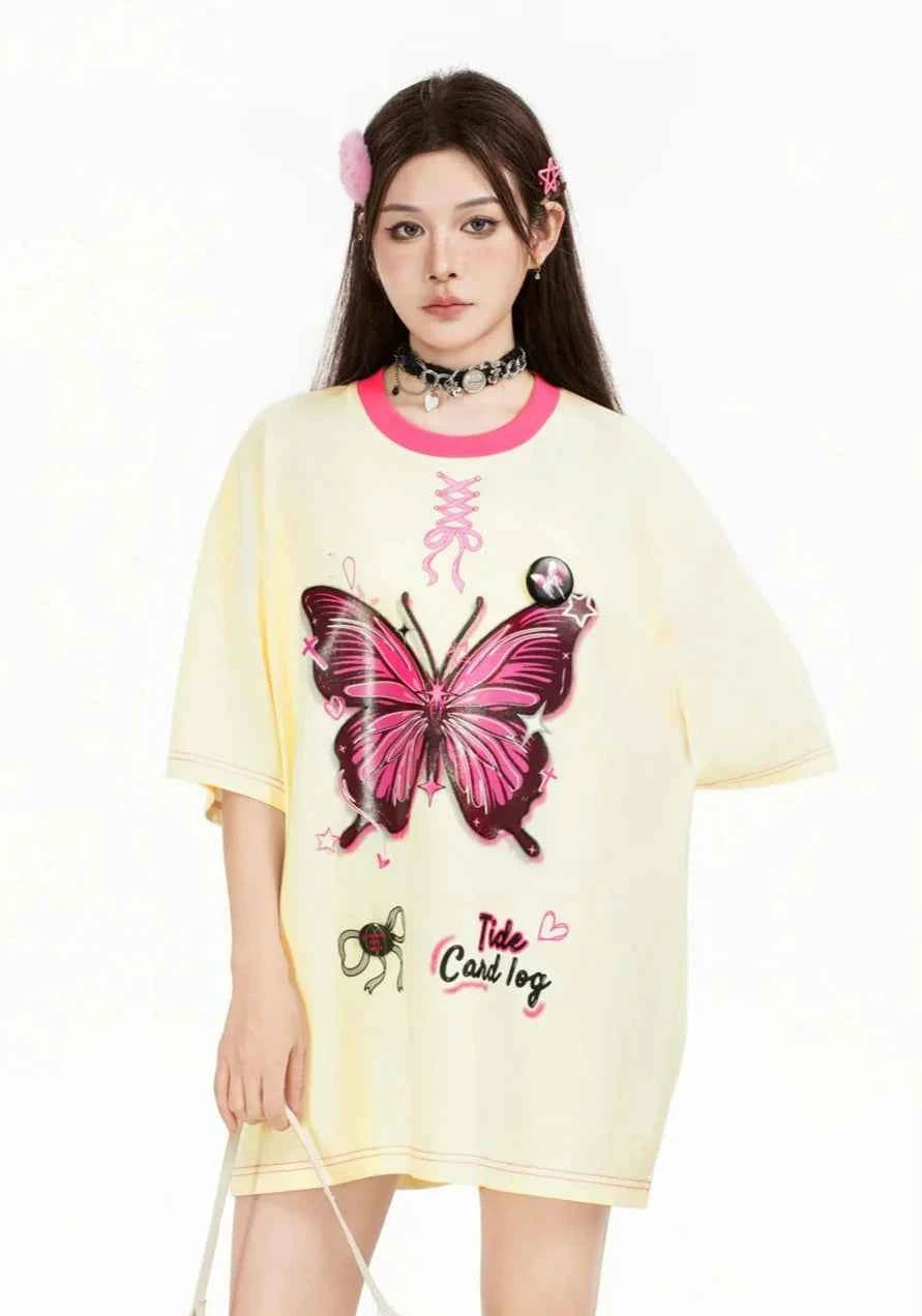 Women Butterfly Print Hip Hop Funny Polyester T-Shirt