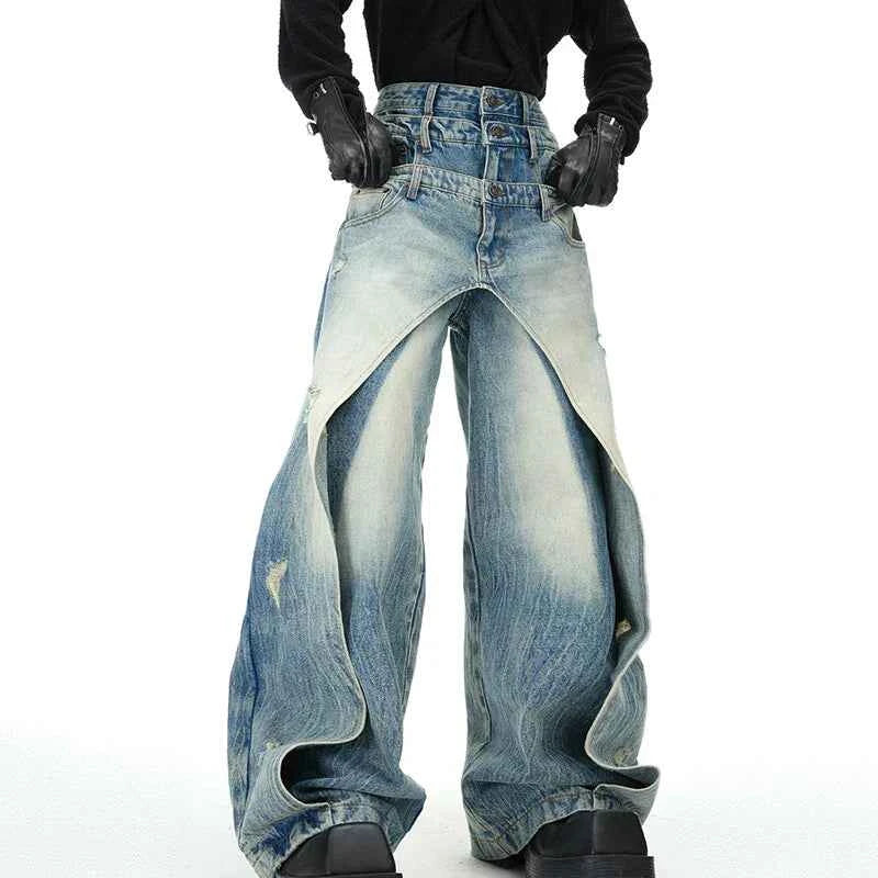 Men Layered Patchwork Wide Leg Jeans