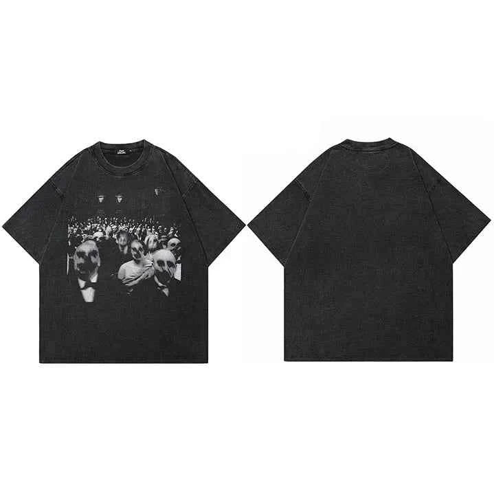 Retro Washed Black Zombie Graphic Short Sleeve T-Shirt