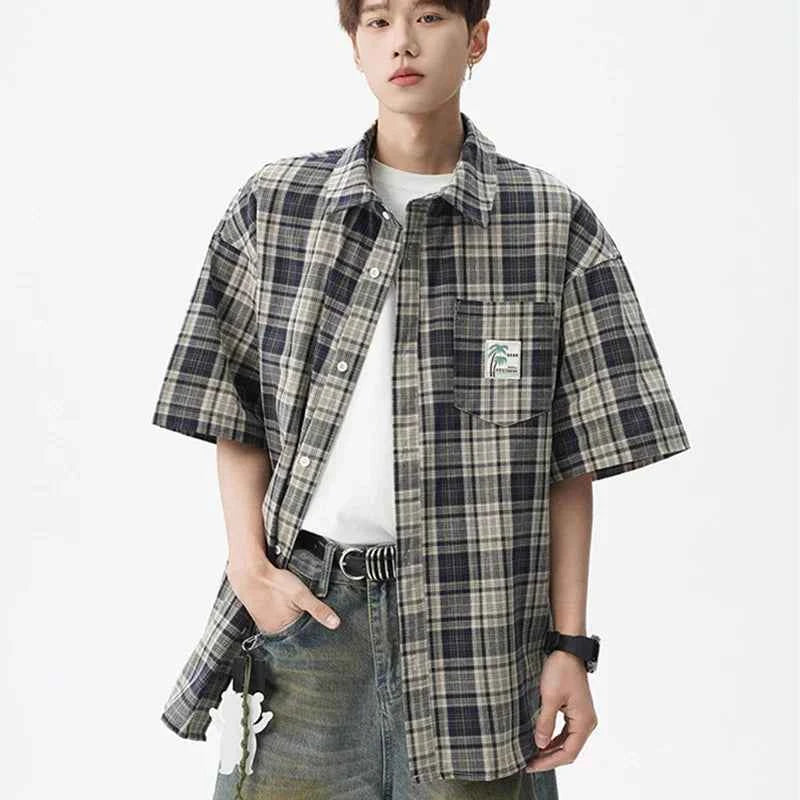 Men's Cool Plaid Short Sleeve Pocket Vintage Shirt