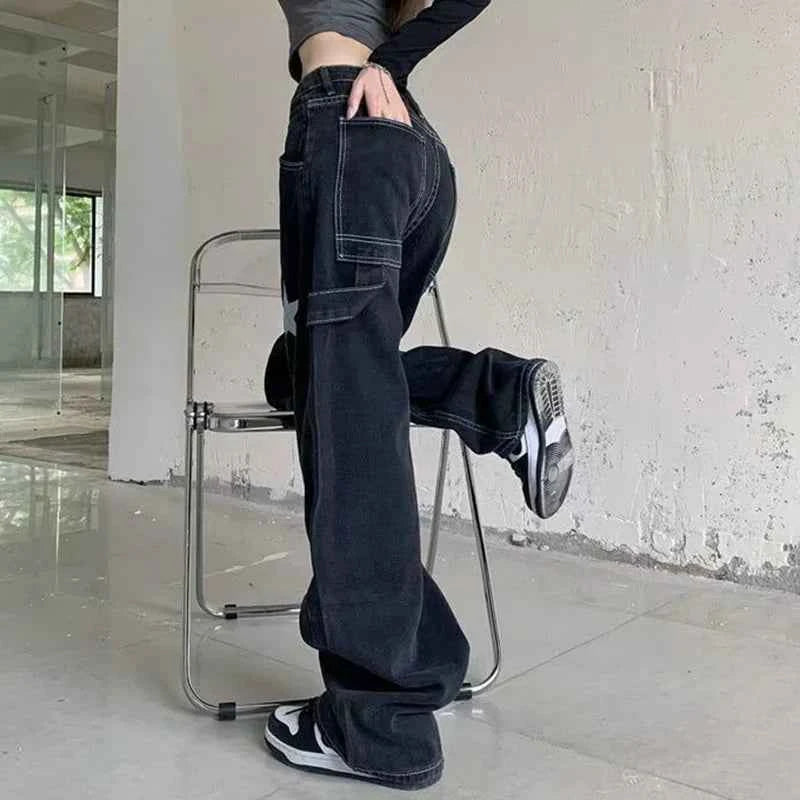 Y2K Starry Patchwork Wide Leg Jeans