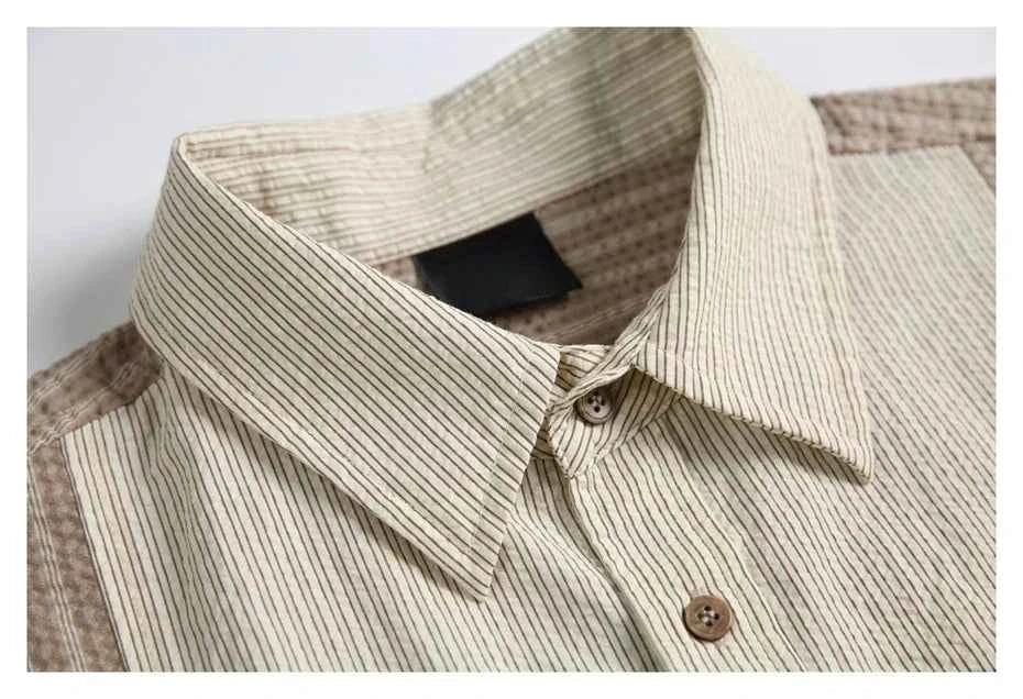 Oversized Striped Splicing Short Sleeve Casual Shirt