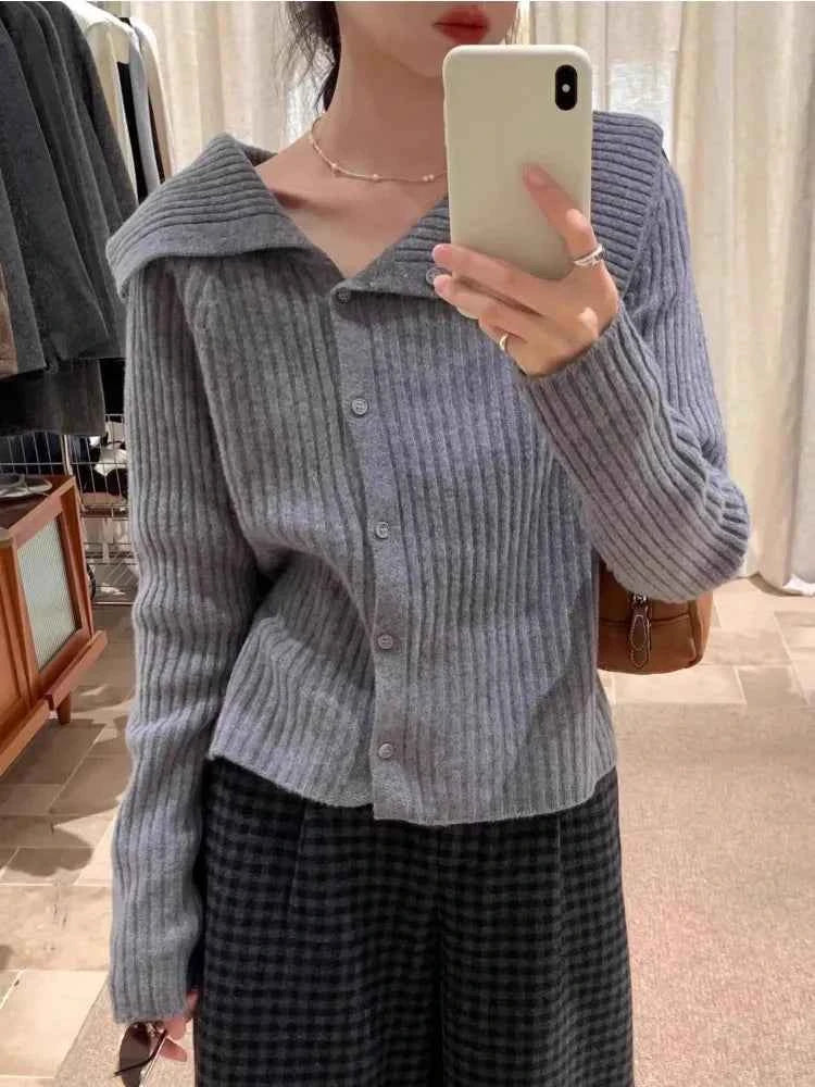 Irregular Large Collar Comfort Wool Cardigan