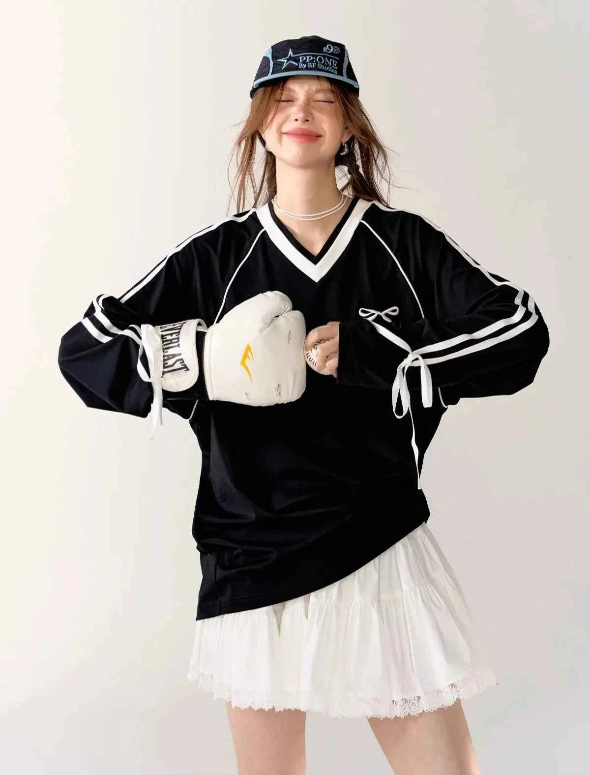 Women Sporty Black Oversized Long Sleeve T-Shirt