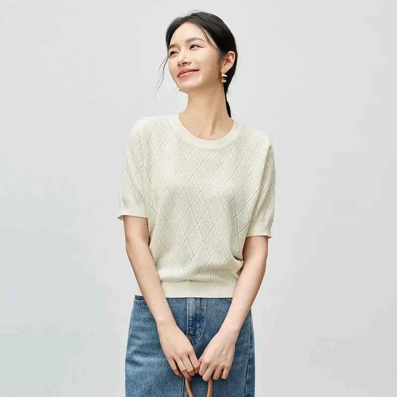 Soft Knit Argyle Round Neck T-shirt