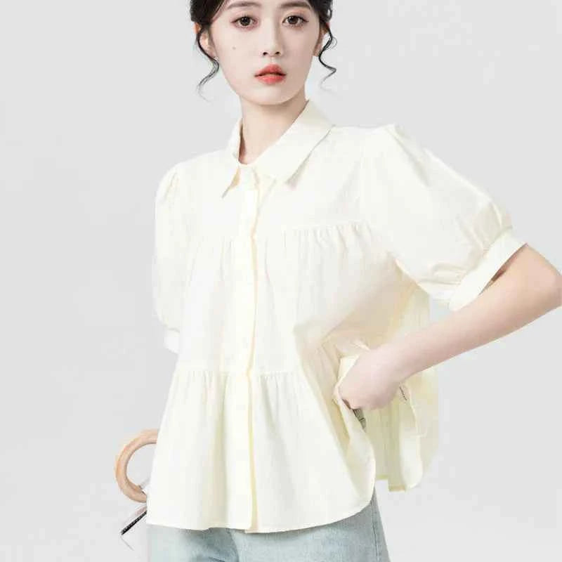 Women Japanes Style Sweet Summer Korean Loose Puff Shirt