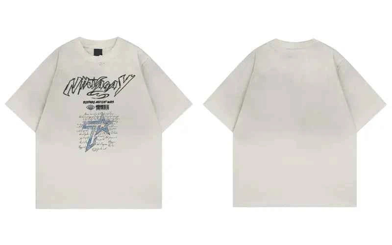 Fashionable Grunge Star Oversized Graphic Print T-Shirt
