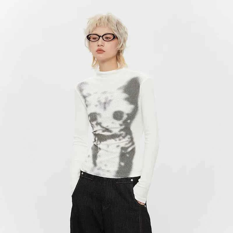 Graphic Cat Print Long Sleeve T-Shirt