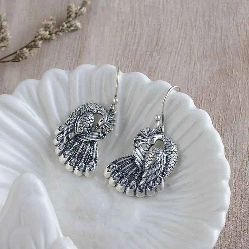 Handmade Vintage Metal Peacock Dangle Earrings