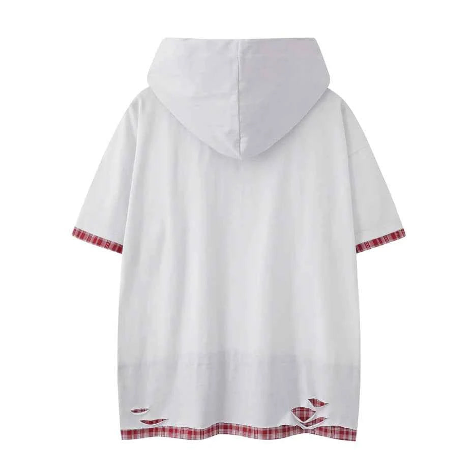 Y2K Butterfly Print Hooded Short Sleeve Ripped T-Shirt