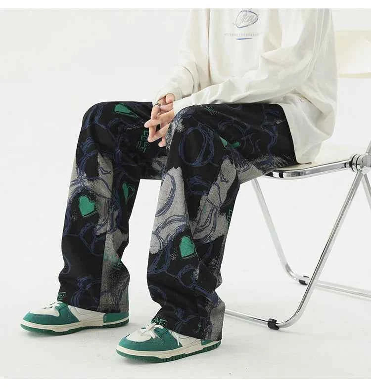 Vintage Graffiti Printed Straight Leg Sweatpants