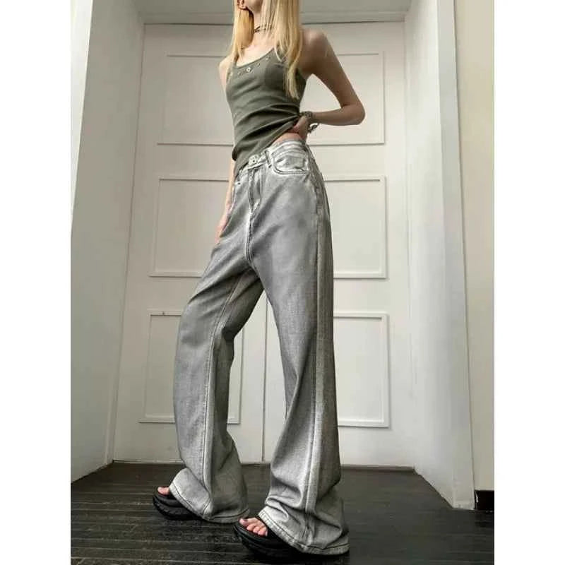 Women Retro Wide Leg High Waist Jeans