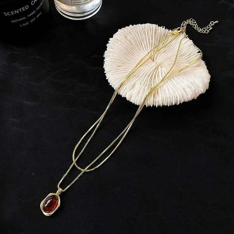 Vintage Nature Stone Pendant Golden Snake Necklace