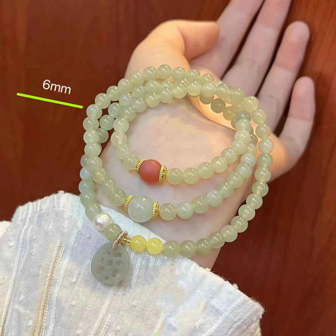 Natural Hetian Jade Agate Lotus Bracelet