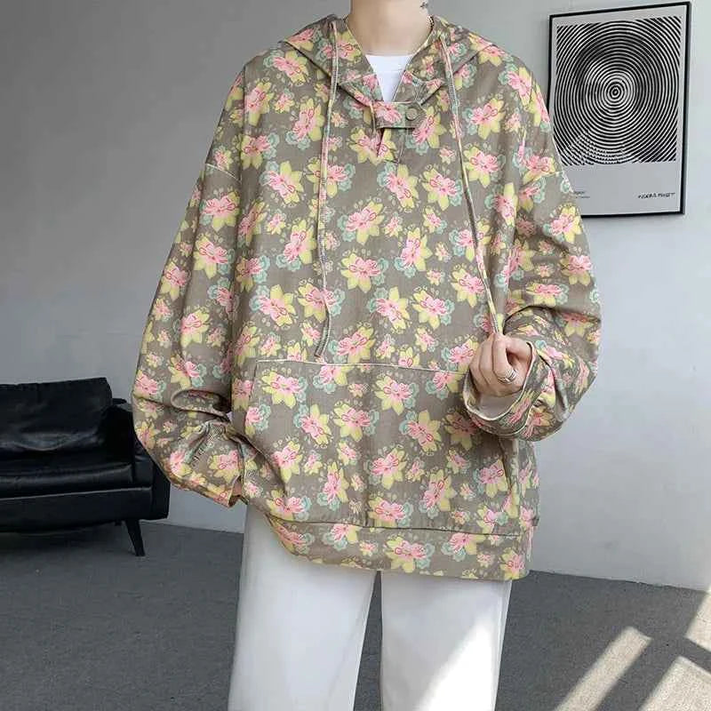 Cool Vintage Floral Printed Loose Hoodie