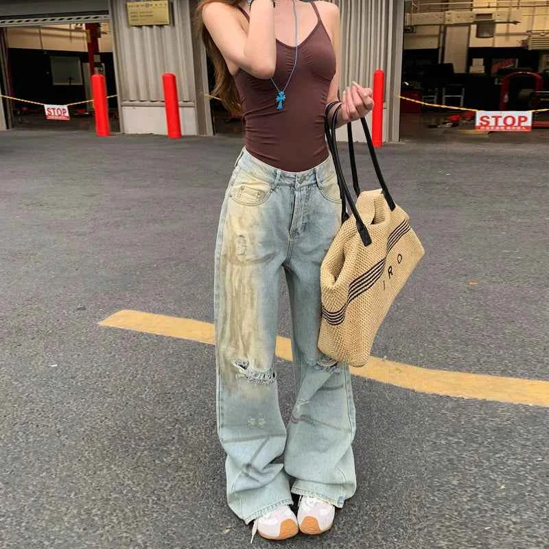 Modern High Waist Baggy Ripped Jeans