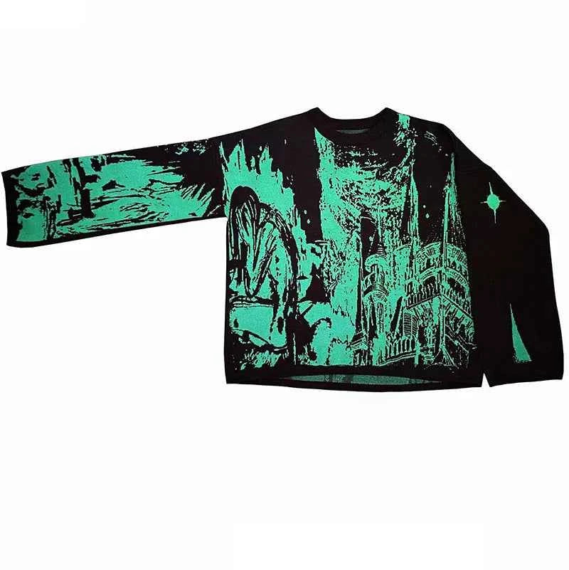 Vintage Green Gothic Style Oversized Knitwear Sweater