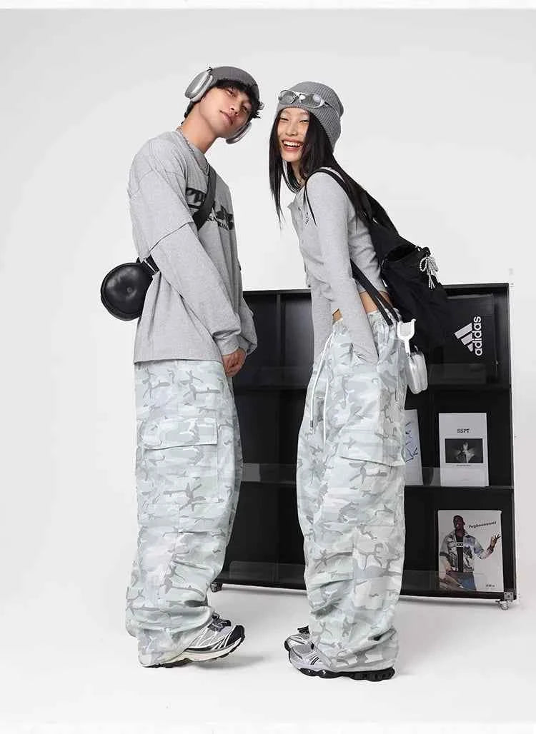 Cold Gray Camouflage Parachute Pants