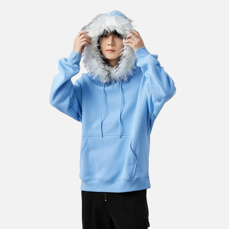 American Heavyweight Fleece Lined Fur Hoodie - Luxuryurbanwear