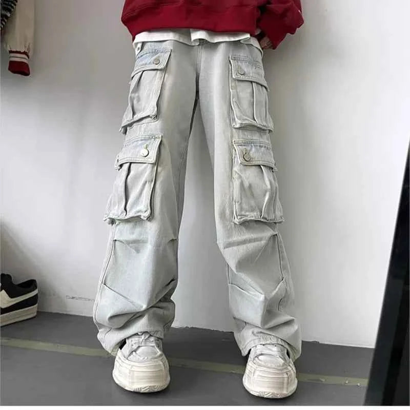 Men's Patchwork Straight Cargo Jeans