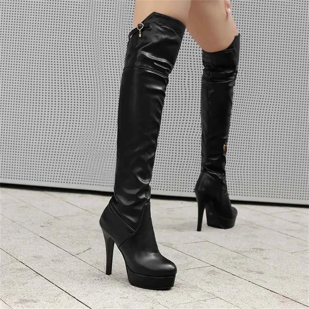 Embroidered Harness Stiletto Over Knee Leather Boots