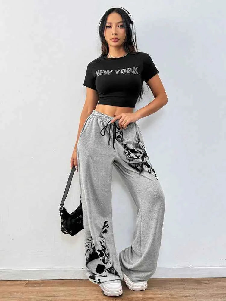 Dark Gothic Drawstring Loose Straight SweatPants