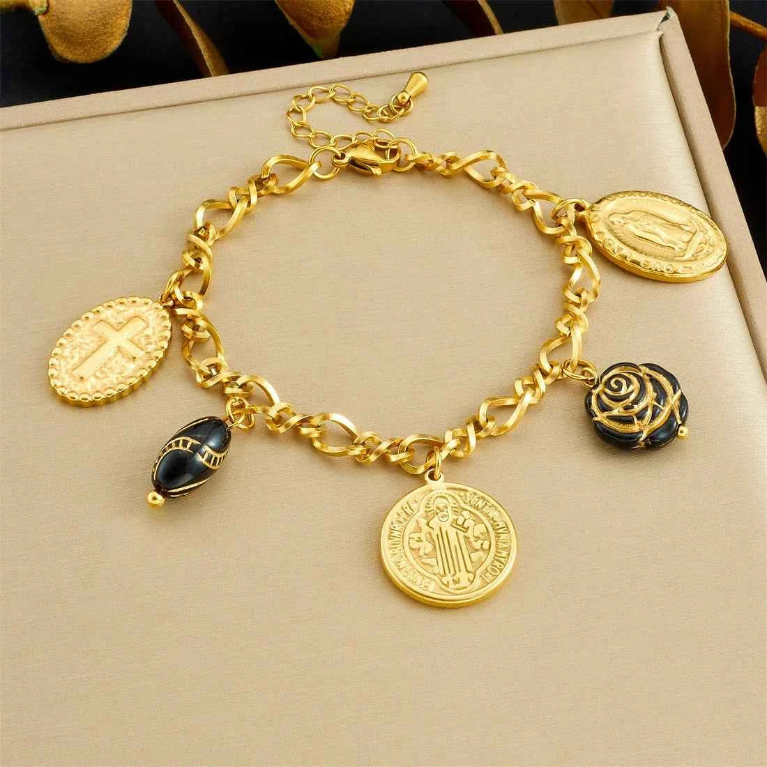 Golden Stainless Steel Cross Portrait Necklace