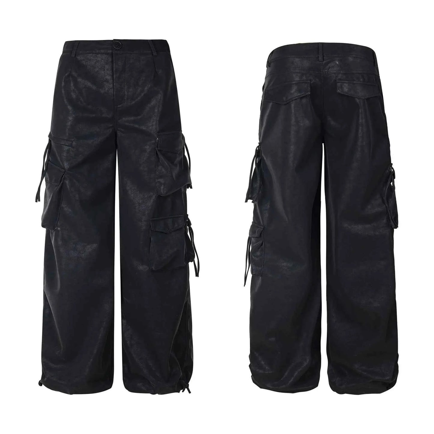Luxury Designer Wide Leg PU Multi Pocket Pants