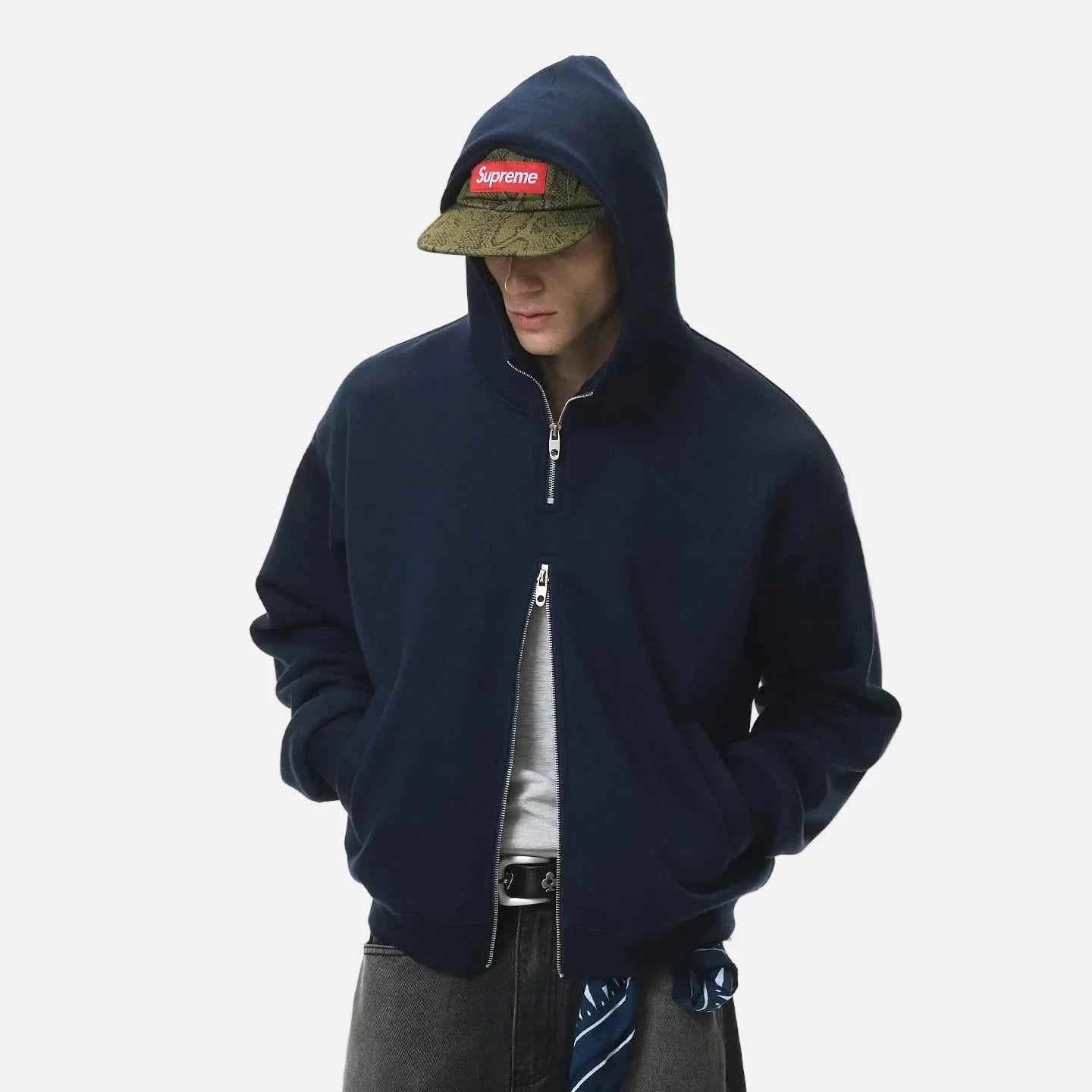 Warm Double Zip Hip Hop Hooded Sweatshirt