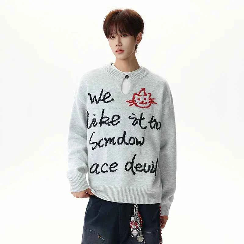 Jacquard Contrast Color V-Neck Knitting Sweater