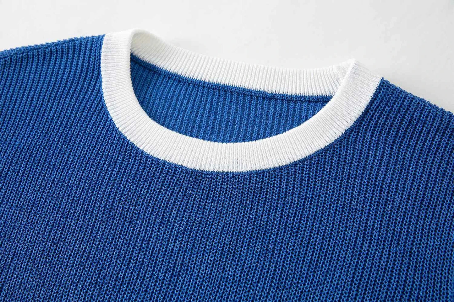 Women Retro Casual Blue Nautical Style Knit T-Shirt