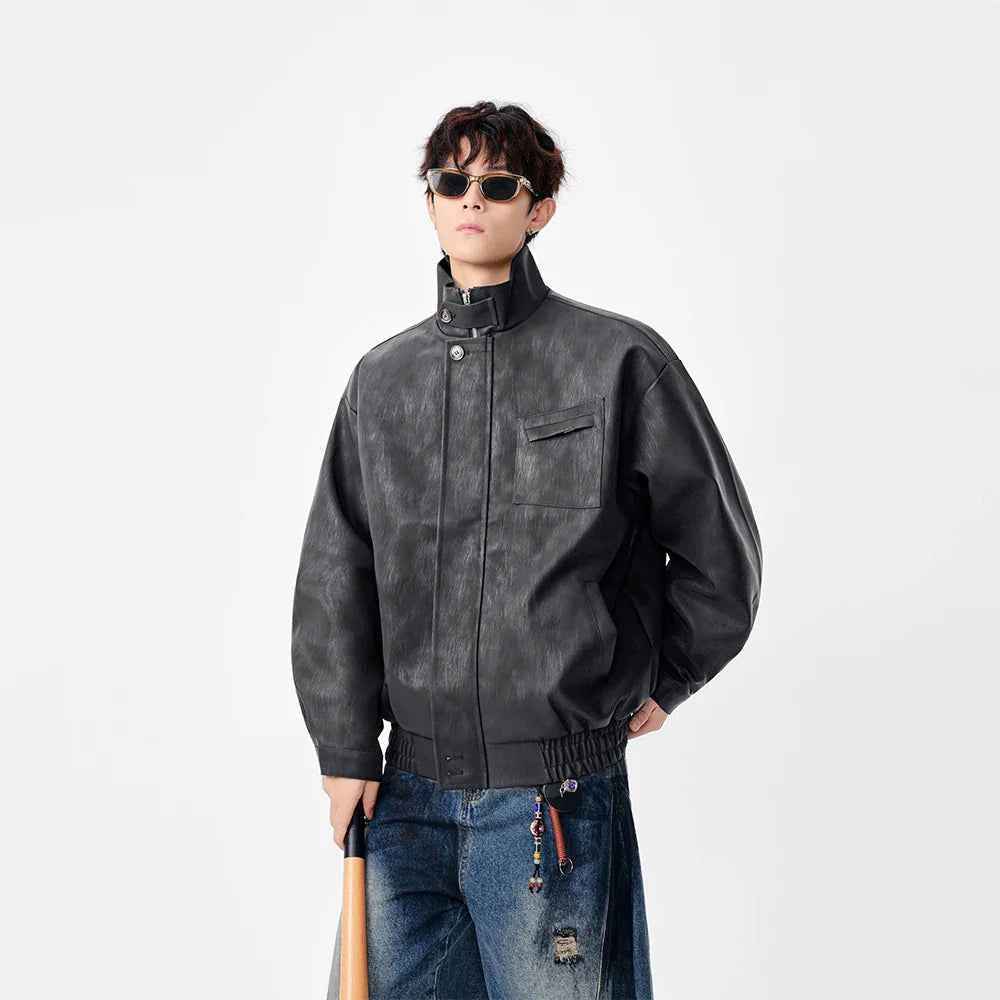 Elevated Stand Collar Faux Leather Jacket