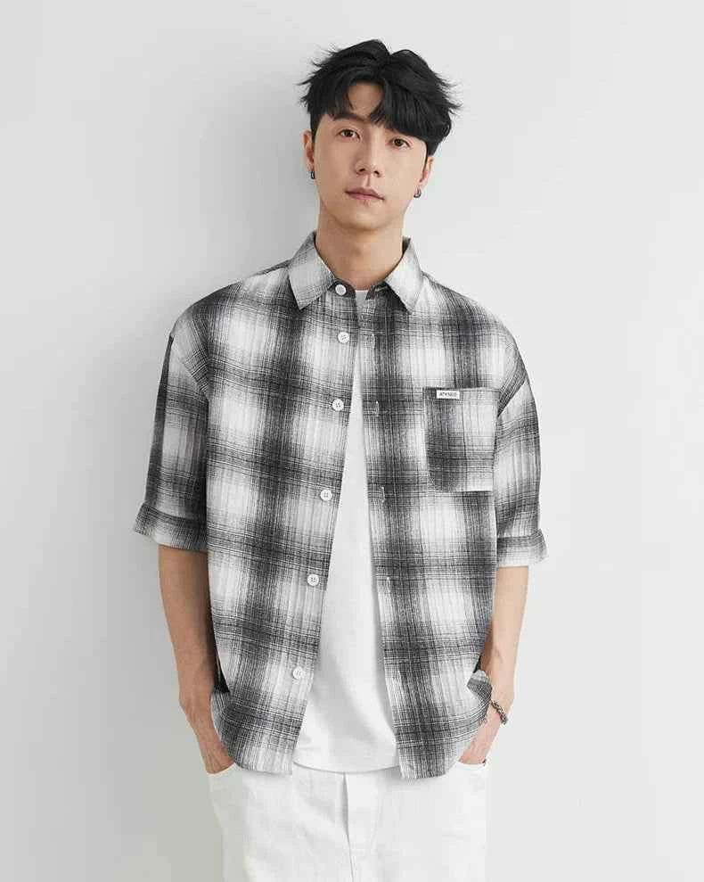 Stylish Casual Plaid Embroidered Short Sleeve Shirt