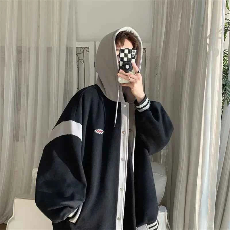 Y2K Stylish Patchwork Hooded Varsity Jacket