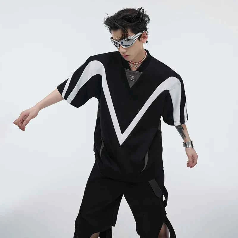 Color Contrast Design Short Sleeve T-Shirt