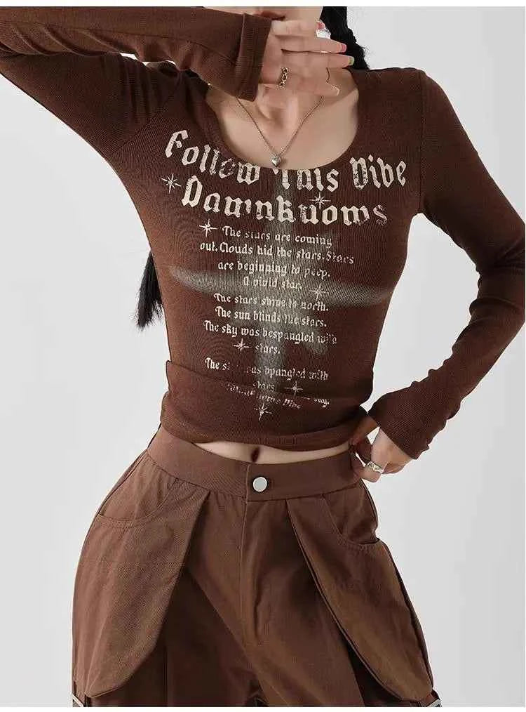 Retro American Letter Printed Velvet T-Shirt