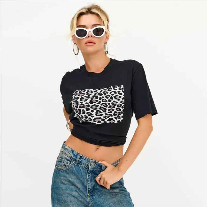 Women Russian Leopard Print Cotton T-Shirt