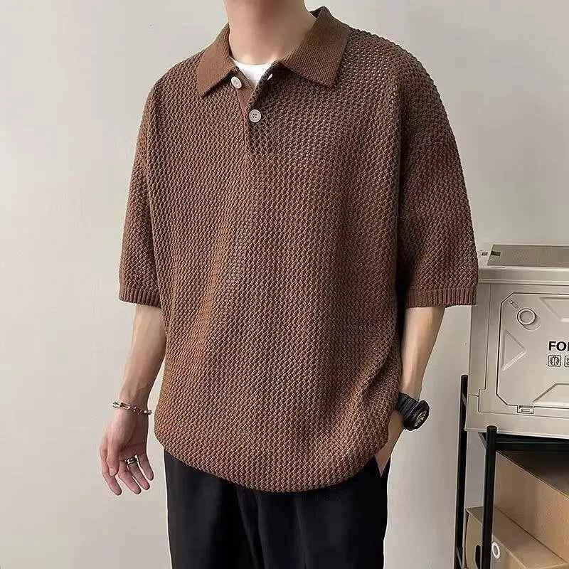 Classic Breathable Solid Color Knitted Polo T-Shirt